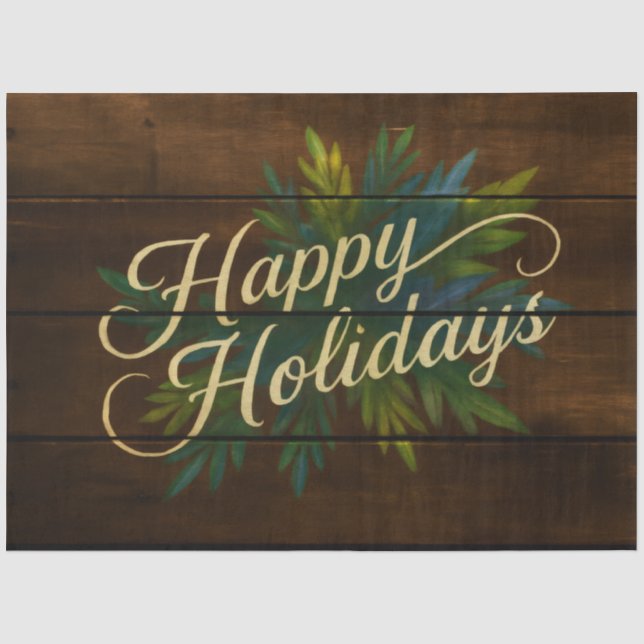 Papel De Seda Felices fiestas Rústicas Juntas de Madera Pintadas (Anverso)