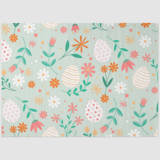 Papel De Seda Felices Flores de Huevo de Pascua (Anverso)