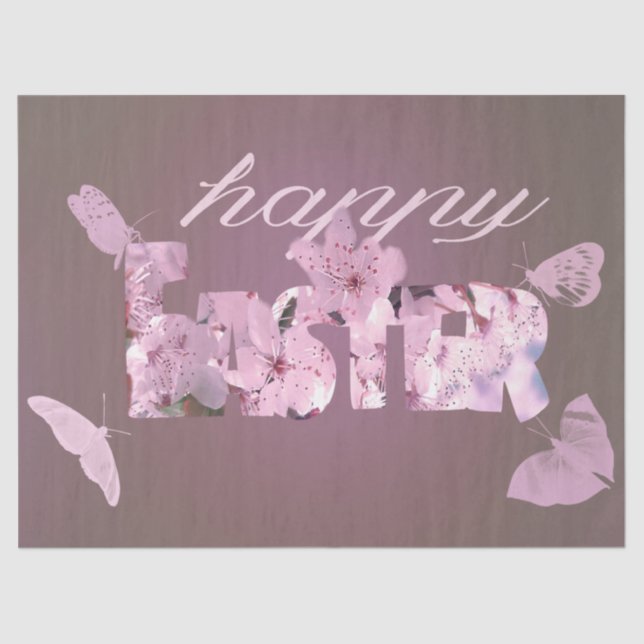 Papel De Seda Felices Flores De Pascua Y Mariposas (Anverso)
