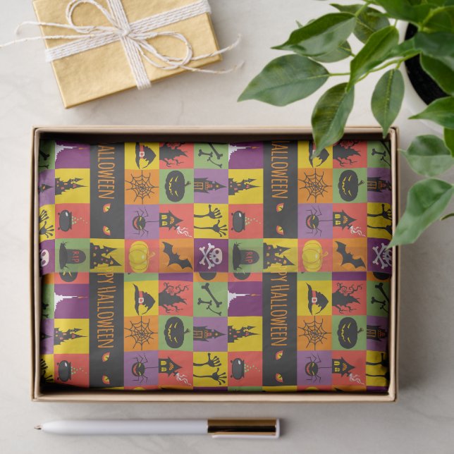 Papel De Seda Felices Halloween Coloridos Iconos Modernos | Vaca (Regalo )