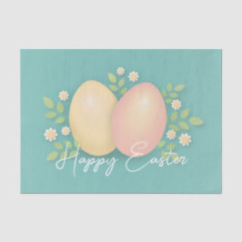 Papel De Seda Felices huevos de Pascua y flores azul suave