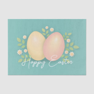 Papel De Seda Felices huevos de Pascua y flores azul suave