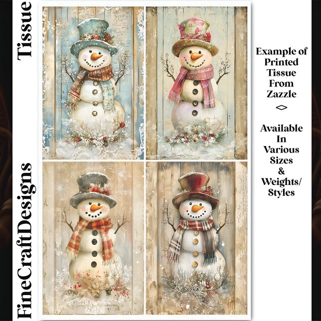 Papel De Seda Felices Muñecos de Nieve Rústicos, Sombrero, Bufan (Subido por el creador)