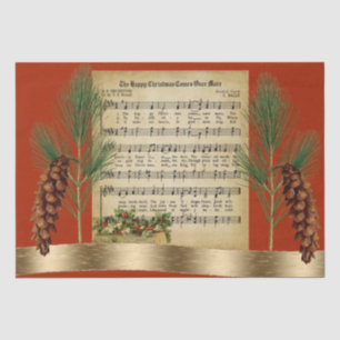 Papel De Seda Felices Navidades Vintage Music con Pine Boughs