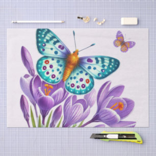 Papel De Seda Felicidad de Mariposa entre Flores