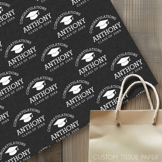Papel De Seda Felicidades Graduado Cap negro (Custom Tissue Paper)