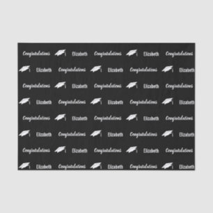Papel De Seda Felicidades Graduado Negro y Blanco Nombre
