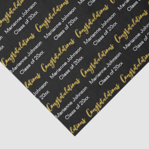 Papel De Seda Felicidades Graduado Nombre Negro Blanco Oro