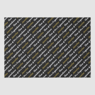 Papel De Seda Felicidades Nombre Negro Blanco Oro Graduación