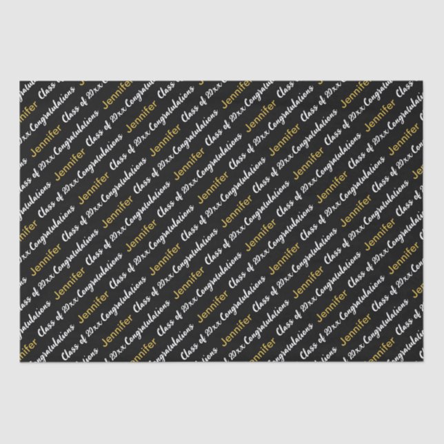 Papel De Seda Felicidades Nombre Negro Blanco Oro Graduación (Anverso)