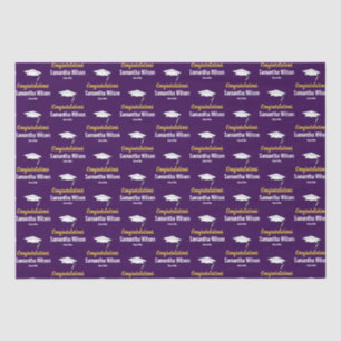 Papel De Seda Felicitaciones Grad Name Dark Purple Gold White