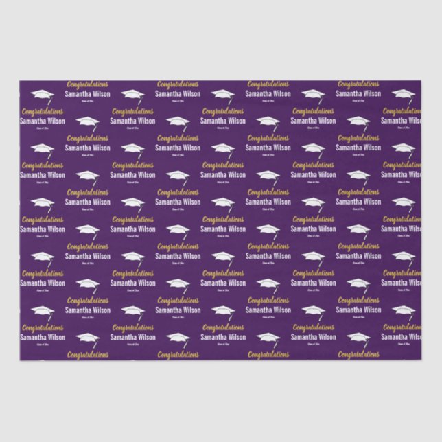 Papel De Seda Felicitaciones Grad Name Dark Purple Gold White (Anverso)