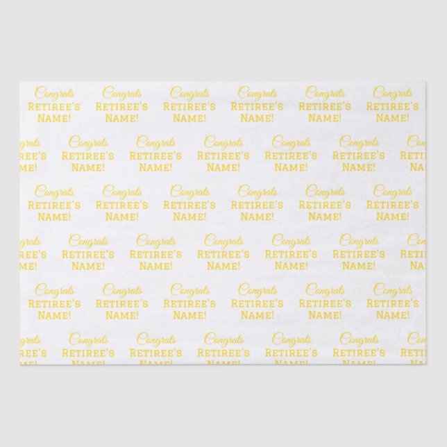Papel De Seda ¡Felicitaciones personalizadas Retiree! Oro en bla (Anverso)