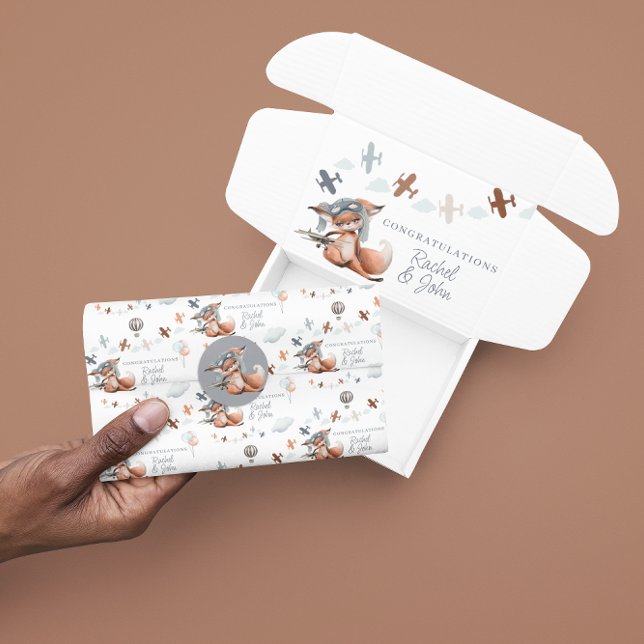 Papel De Seda Felicitaciones Recién nacido Fox Pilot Tissue Pape (Congratulate the new parents with this cute fox pilot tissue paper! Matching collection available!)