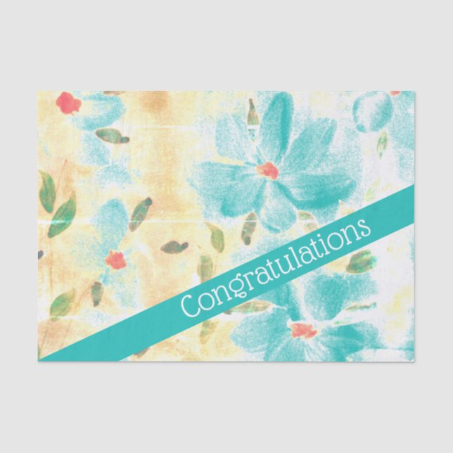 Papel De Seda Felicitaciones Verde azuladas por las flores de bo (Anverso)