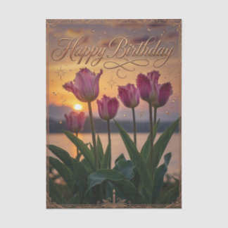 Papel De Seda Feliciz Cumpleaños Tulipanes al Atardecer Saludo