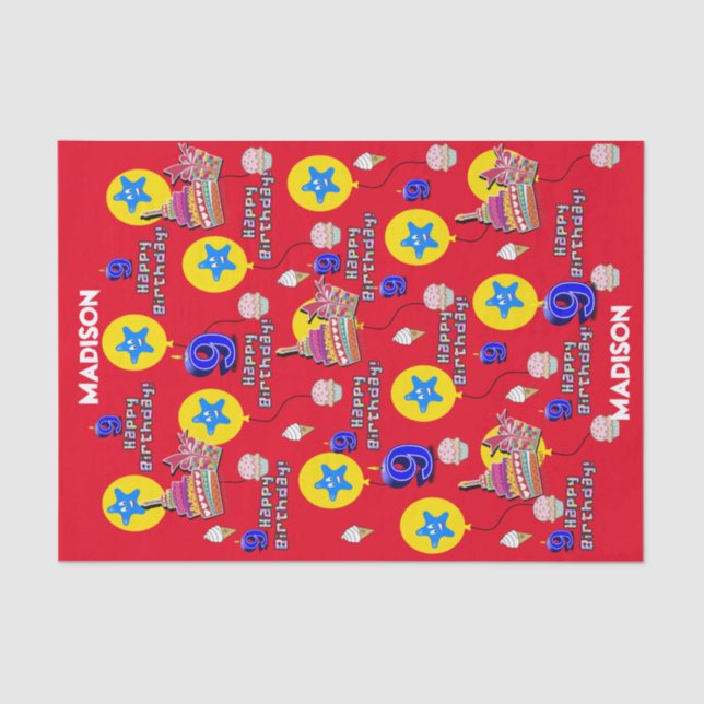 Papel De Seda Feliz 9 de cumpleaños, periódico de té #9 rojo (Anverso)