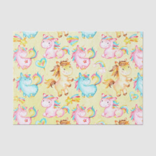 Papel De Seda Feliz amor unicornio en amarillo