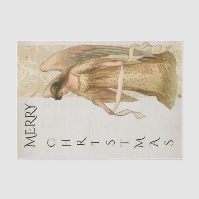 Papel De Seda Feliz Ángel de Navidad en Crema y Fiesta de Oro (Anverso)