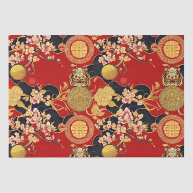 Papel De Seda Feliz Año Nuevo Chino Patrón asiático moderno (Anverso)