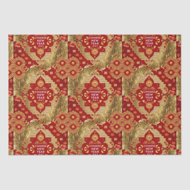 Papel De Seda Feliz Año Nuevo Chino Patrón asiático moderno (Anverso)
