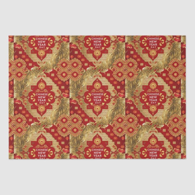 Papel De Seda Feliz Año Nuevo Chino Patrón asiático moderno (Anverso)