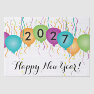 Papel De Seda Feliz Año Nuevo con Confeti y Globos Coloridos