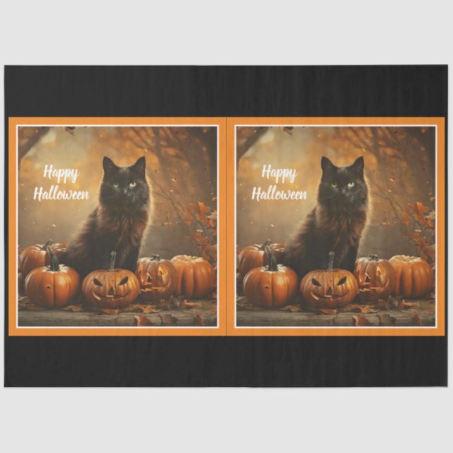 Papel De Seda Feliz Colección de Gatos Negros de Halloween (Anverso)