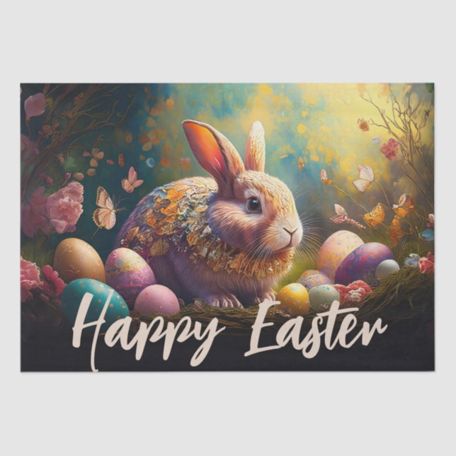 Papel De Seda Feliz Conejo de Pascua con huevos de Pascua (Anverso)