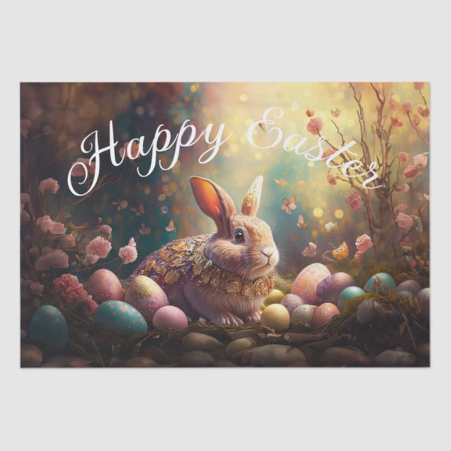 Papel De Seda Feliz Conejo de Pascua con huevos de Pascua (Anverso)