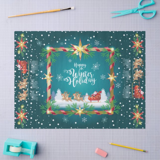Papel De Seda Feliz Cuento de Hadas Invernal con Santa (Artesanía)