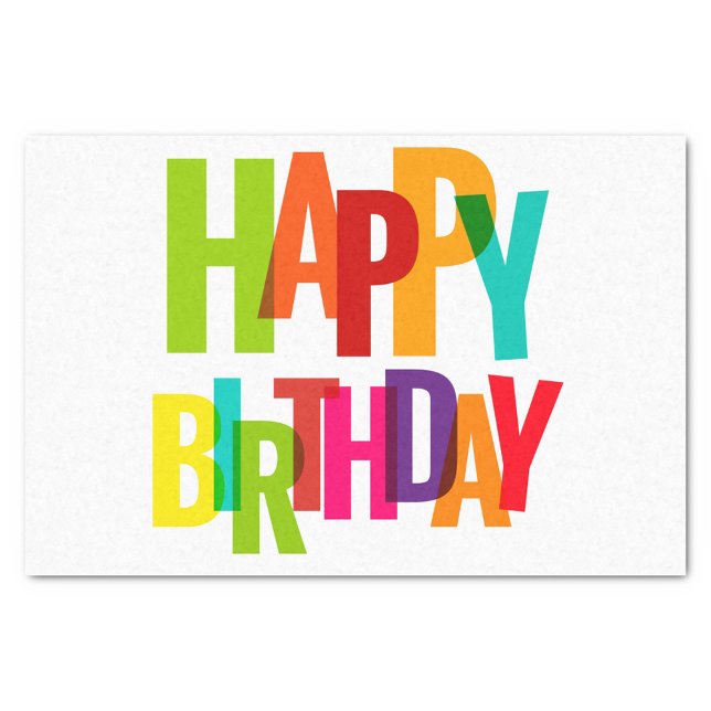 Papel De Seda Feliz cumpleaños (Colorful Tissue Paper with bold vibrant letters spelling "Happy Birthday!)