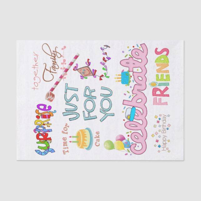 Papel De Seda Feliz cumpleaños a la familia de amigos de papeles (Anverso)