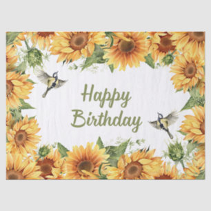 Papel De Seda Feliz cumpleaños, acuarela, girasoles y aves