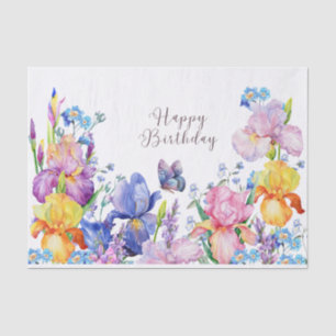 Papel De Seda Feliz cumpleaños acuarela Iris Flowers and Garden