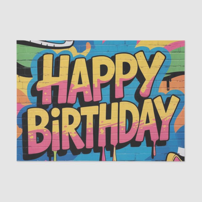 Papel De Seda Feliz cumpleaños al graffiti muro con zapatillas (Anverso)