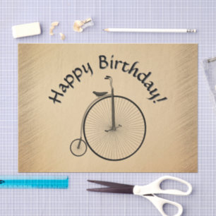 Papel De Seda Feliz Cumpleaños Bicicleta Antigua de Rueda Alta R