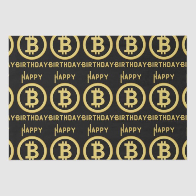Papel De Seda Feliz cumpleaños Bitcoin Gold Tissue Paper (Anverso)