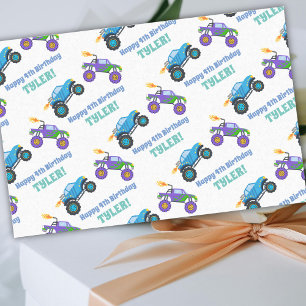 Papel De Seda Feliz Cumpleaños, Camiones Monstruo, Nombre/Edad P