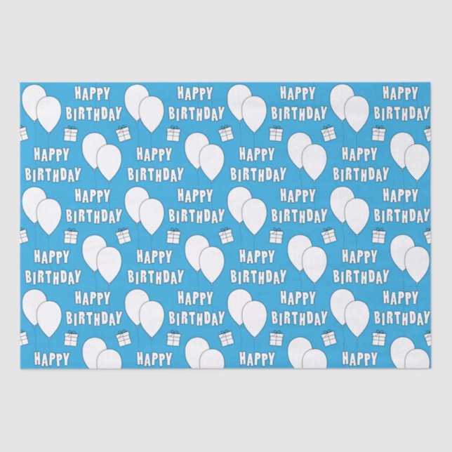 Papel De Seda Feliz cumpleaños con fondo azul de globos (Anverso)
