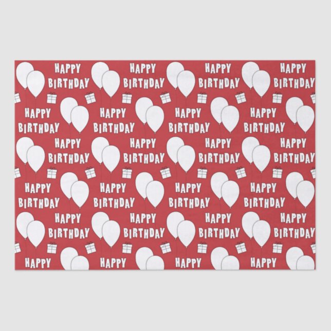 Papel De Seda Feliz cumpleaños con fondo rojo de globos (Anverso)