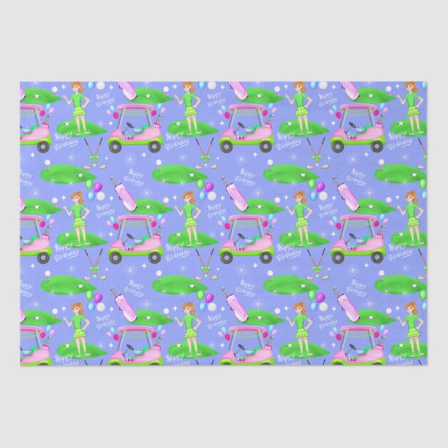 Papel De Seda Feliz Cumpleaños con Tema de Golf Femenino (Anverso)