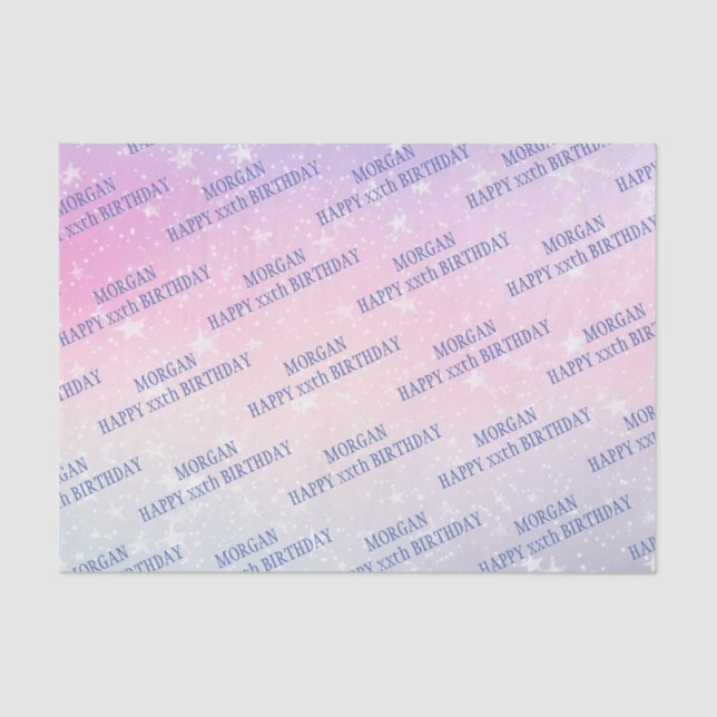Papel De Seda Feliz cumpleaños, cualquier edad, nombre, estrella (Anverso)