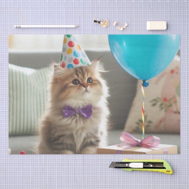 Papel De Seda Feliz Cumpleaños Gatito (Artesanía)