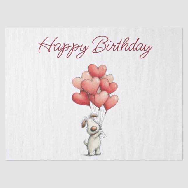 Papel De Seda Feliz Cumpleaños Globos Perro Lindo (Anverso)