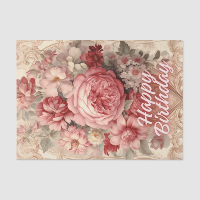 Papel De Seda Feliz cumpleaños Ilustracion de Rosas victorianos