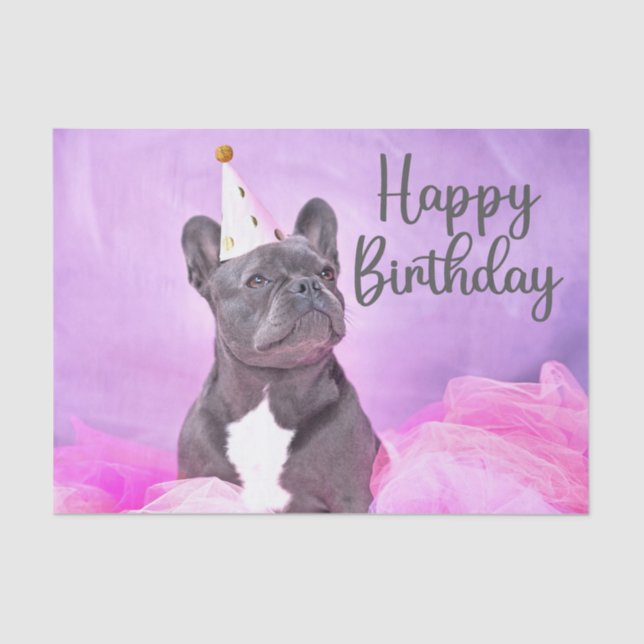 Papel De Seda Feliz cumpleaños lindo gracioso Bulldog francés (Anverso)