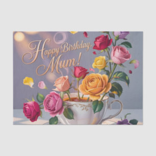 Papel De Seda Feliz Cumpleaños Mamá Felicitación con Rosas
