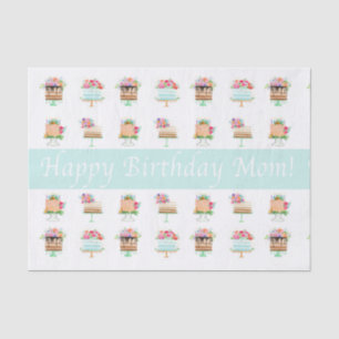 Papel De Seda Feliz Cumpleaños Mamá Tartas Florales Acuarela