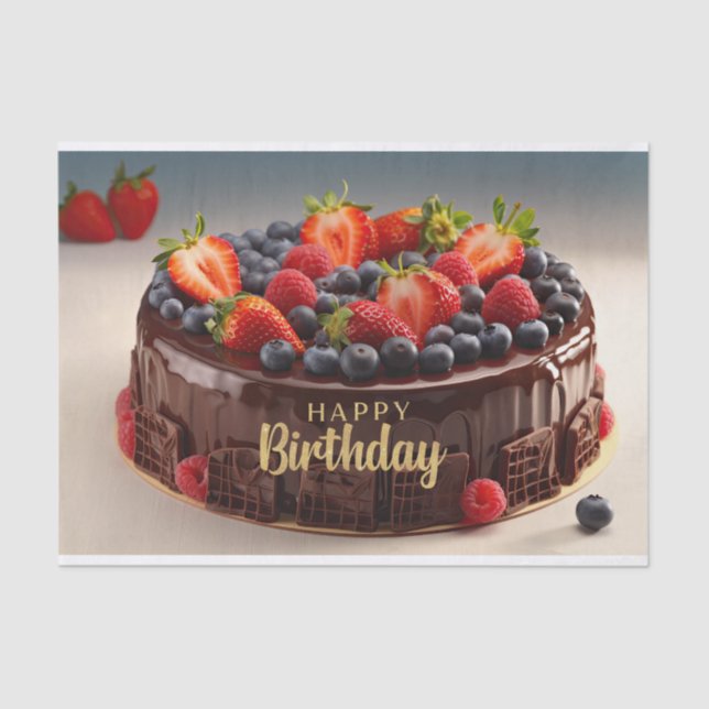 Papel De Seda Feliz cumpleaños pastel de fruta de chocolate (Anverso)